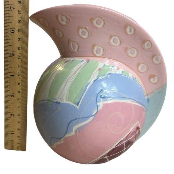 Ceramic Pitcher Vase Post Modern 1980s Colorful Pastel Artisan Signed Pink Blue - Picture 2 of 10